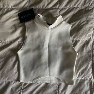 prettylittlething cropped white mock neck